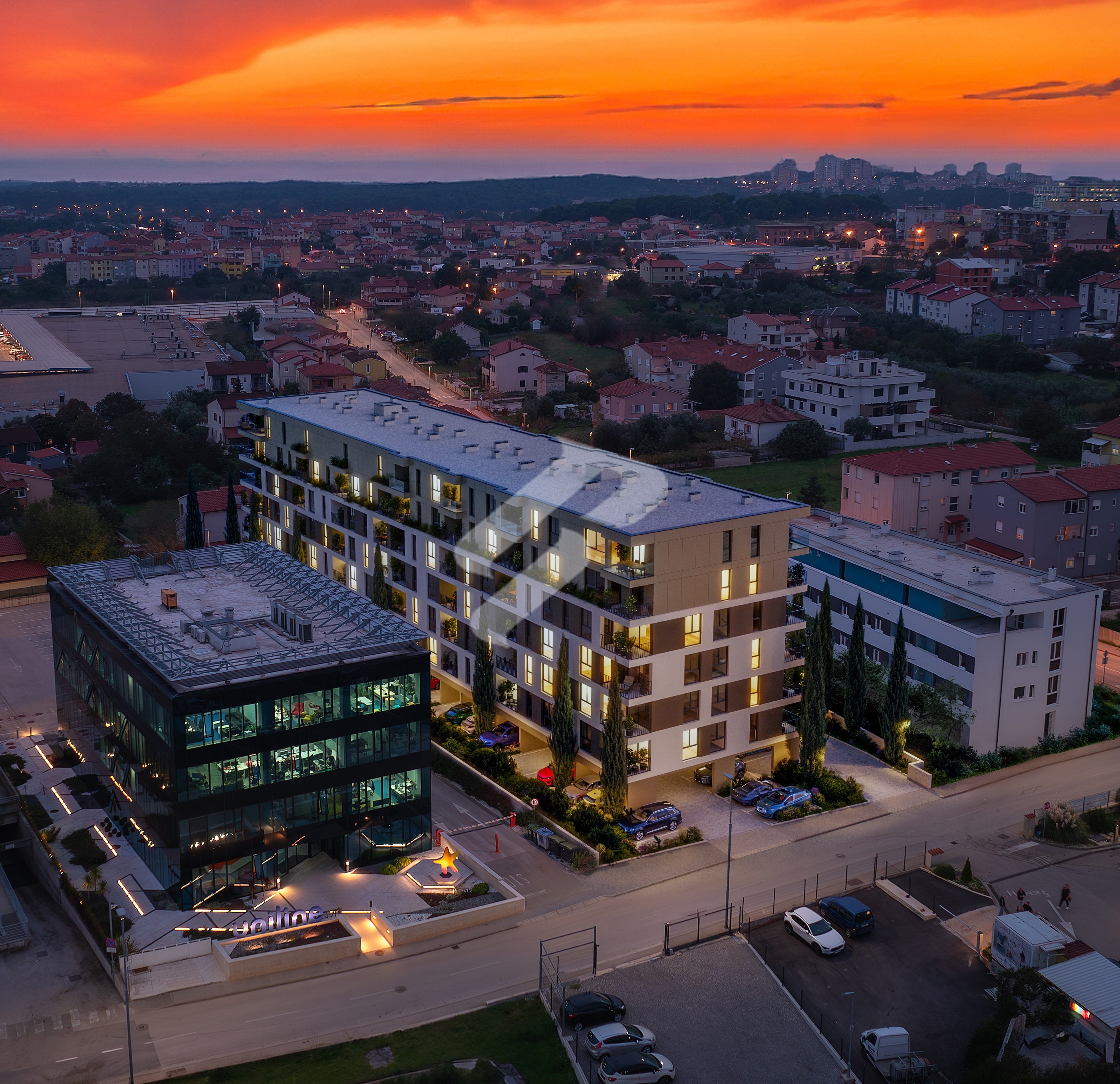 Pula , Monvidal – Dvosobni stan S3 , prvi kat ,  parkirnim mjestom u garaži